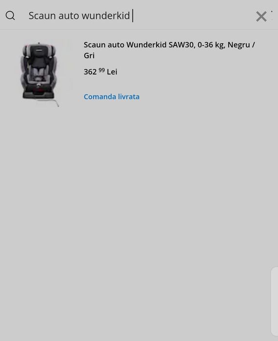 Scaun auto Wunderkid SAW30, 0-36 kg, Negru / Gri