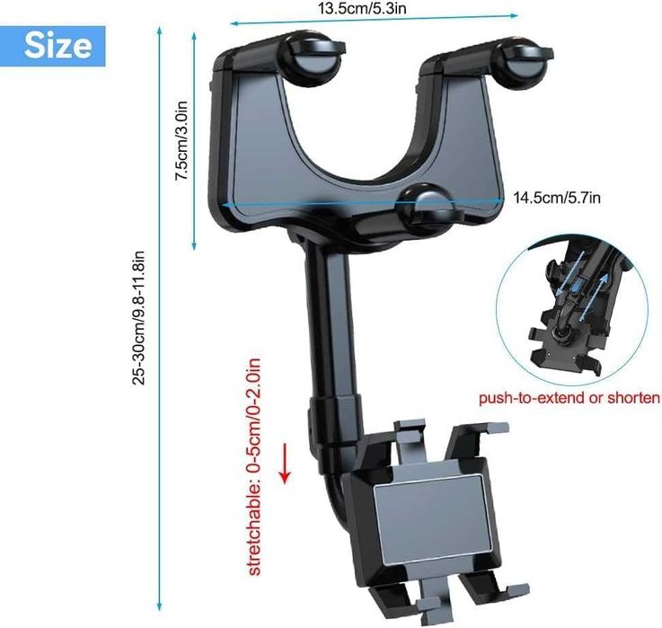 360° въртящ се държач за телефон за кола с огледало