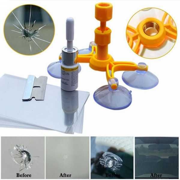 Ремонтен комплект за спукани стъкла или фар, с вендузи