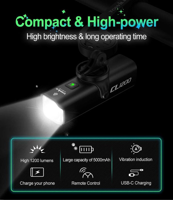 Фар за велосипед TOWILD CL1200 1200lm USB-C ПРОМО