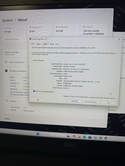 Laptop Dell Precision 7780 i7 13th gen nou