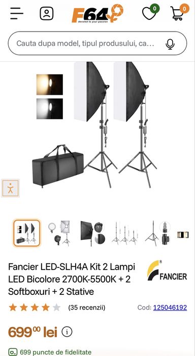Set 2 Lumini lampa led, softbox studio foto, fancier led, lumina calda rece si reglaj intensitate