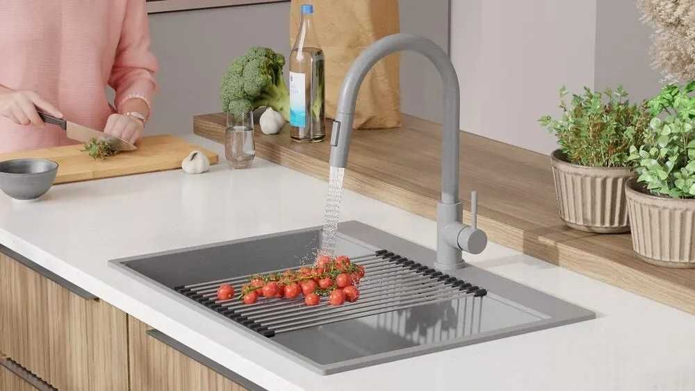 Сив Кухненска Мивка от гранит модел XXL Осло 70 Top 680 x 500 mm