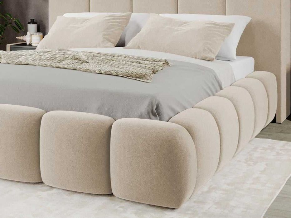 Pat Tapitat Noel Crem - Velluto 2 cu somiera rabatabila si lada