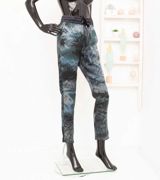 Munthe дамски копринен панталон змийски принт сатен синьо сиво 34 XS
