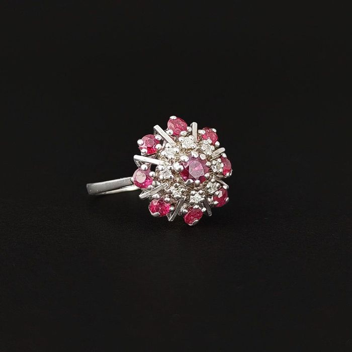 inel aur 14k, rubine, diamante, Germania, certif.