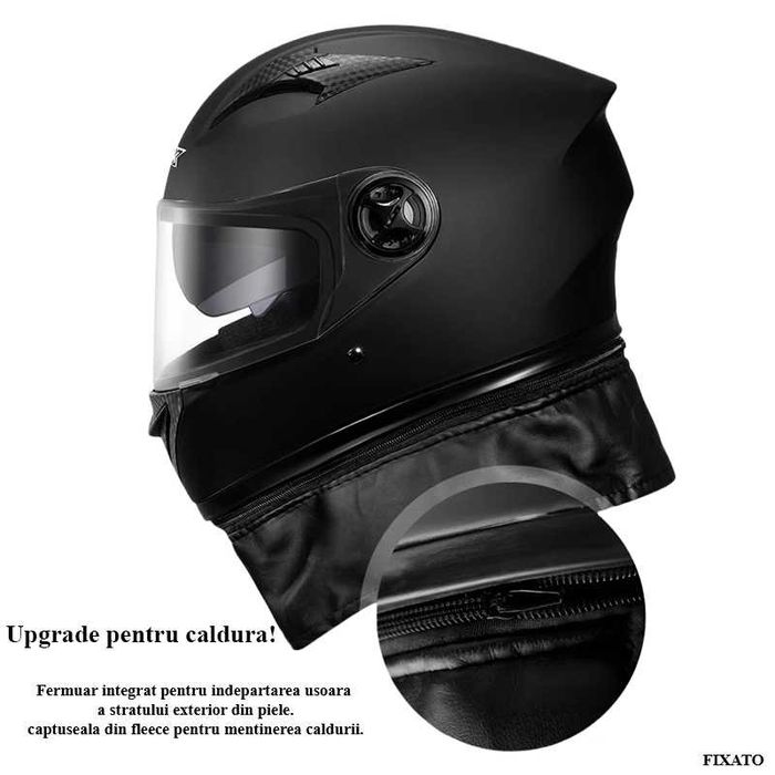 Casca Moto/Scuter/ATV, Viziera Dubla, Esarfa detasabila, Negru