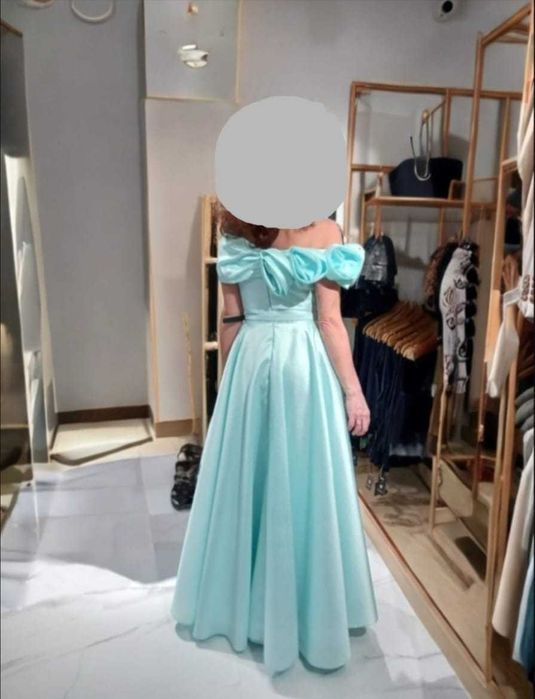 Rochie elegantă croială tip prințesă/linie A, culoare aqua