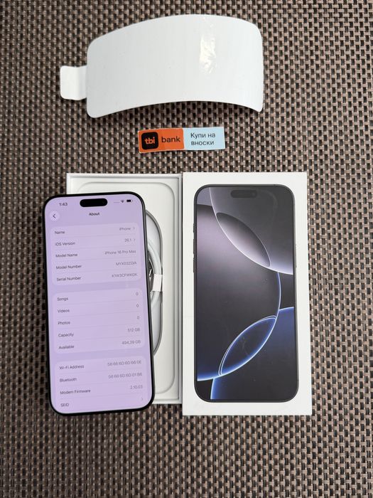 512•100%*iPhone 16 Pro max*ЛИЗИНГ 80лв/м Black айфон 16 про макс черен