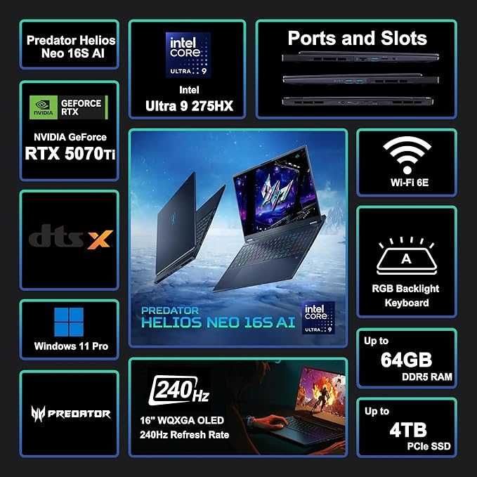 Acer Predator Helios Neo 16 AI Ultra 9 275HX 64GB 2TB RTX 5070 Ti 12GB