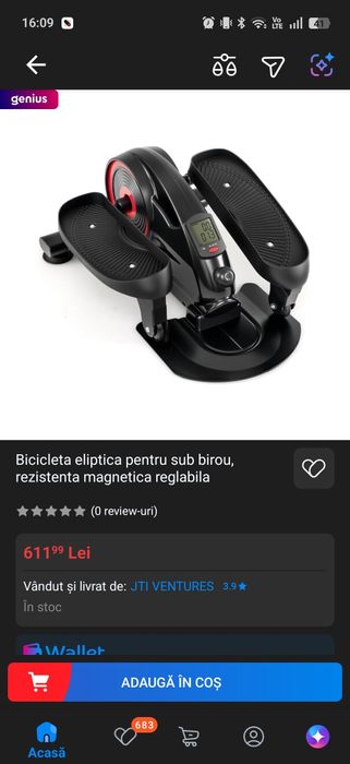 Bicicleta eliptica pentru sub birou, rezistenta magnetica reglabila