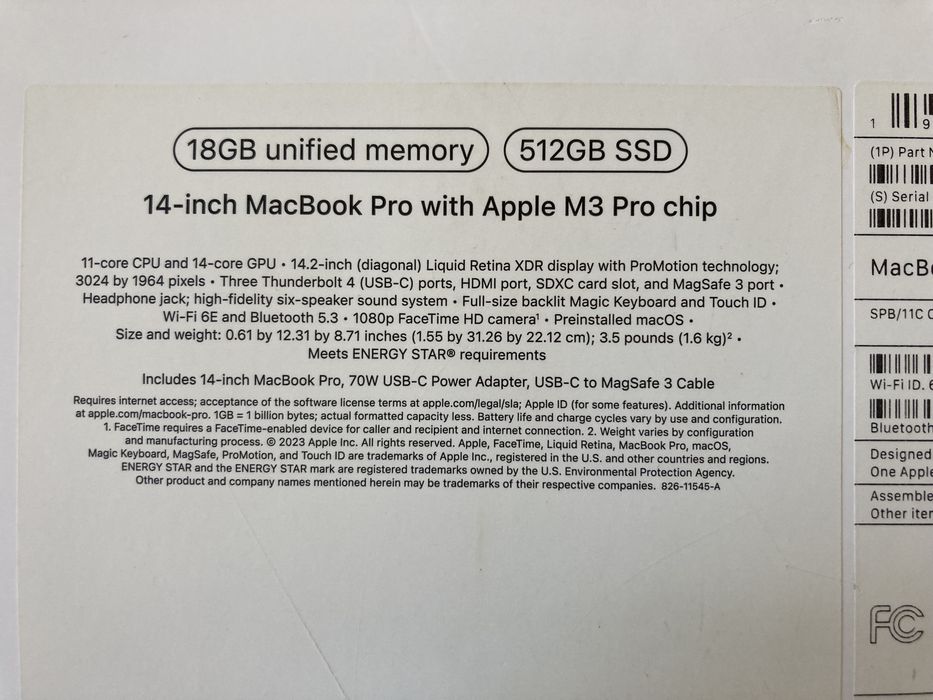 100%/3 цикл 2023 Apple MacBook Pro 14-дюйм M3 Pro Chip LL/A сотилади