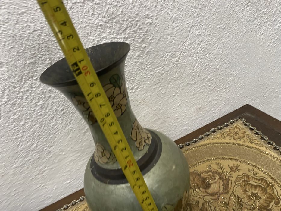 Японска месингова ваза Japan 1920 1940 ръчно рисувана