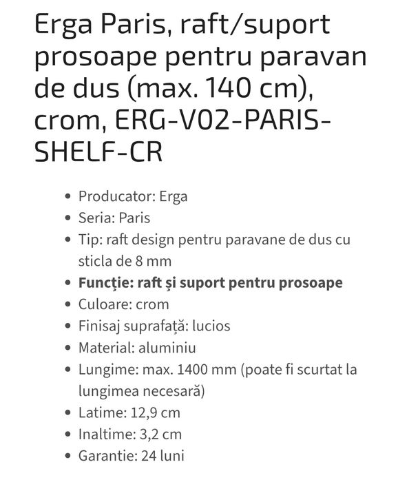 Suport prosop pentru paravan dus.