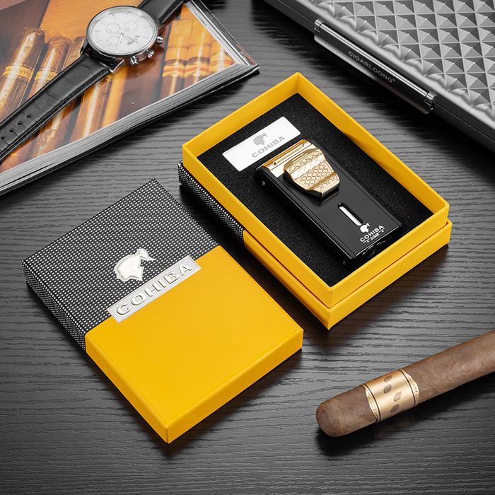 COHIBA запалка за пури – 2 Jet пламъка, вградена резачка и пънч