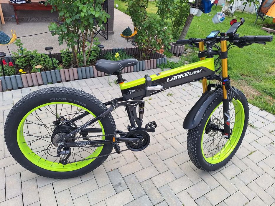Bicicleta electrica LANKELEISI, Pliabil, 26 inch, 1000 W, Verde