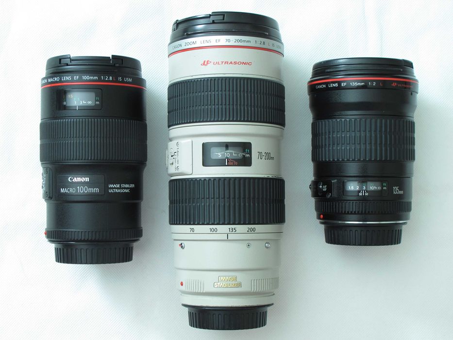 Canon 100mm f/2.8L Macro, 70-200mm f/2.8L IS, 135mm f/2L