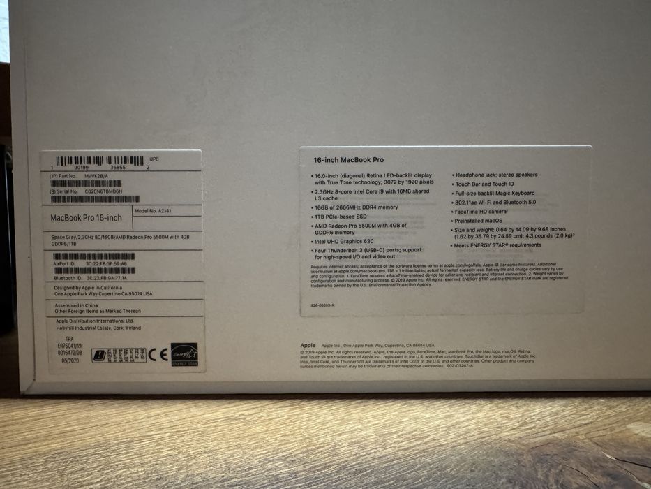 16” Macbook Pro 2019 i9 1TB 5500m 16gb