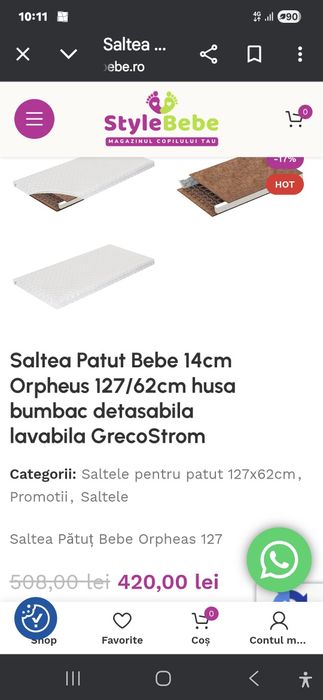 Saltea premium  bebe Cocos 60/120 cm