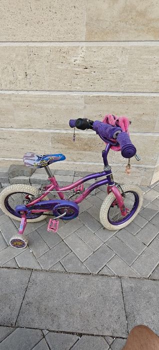 Детски велосипед (колело) 14" розава/лилаво с помощни колела