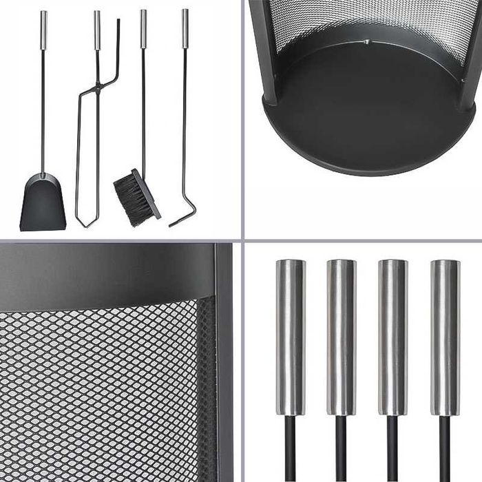 АКСЕСОАРИ ЗА ПЕЧКА/КАМИНА 5 в 1, Стойка-Клещи-Лопатка-Метличка-Кука