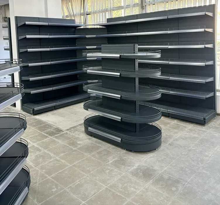Търговско оборудване за хранителен магазин - стелажи, кошници, колички