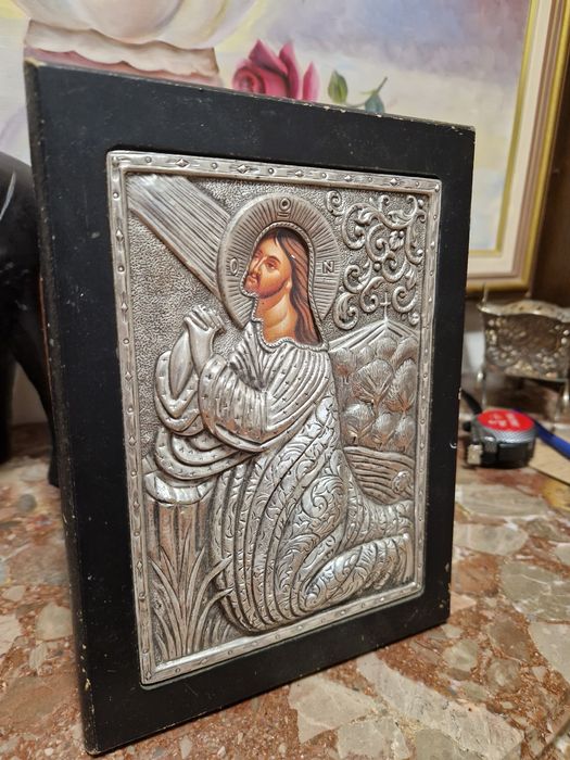 Страхотна сребърна антикварна икона със сертификат