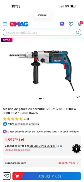 Masina de gaurit cu percutie GSB 21-2 RCT 1300 W 3000 RPM 13 mm Bosch