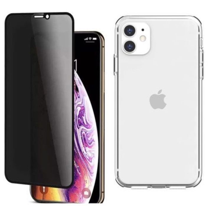 Iphone 12 13 14 PRO MAX Husa Silicon + Folie Sticla Privacy 7D Glass