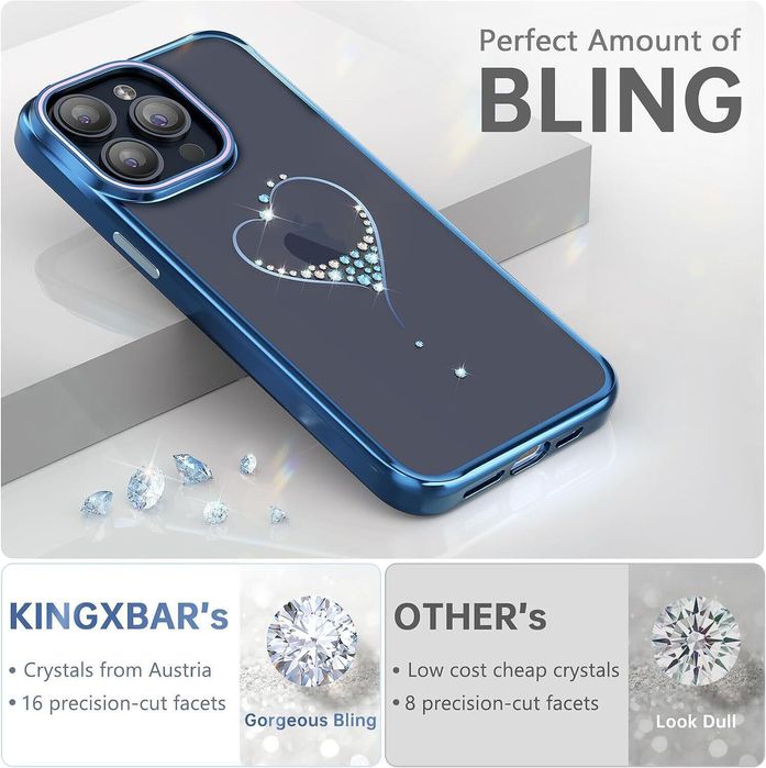 Лицензиран твърд кейс kingxbar wish с кристали swarovski за iphone 15,