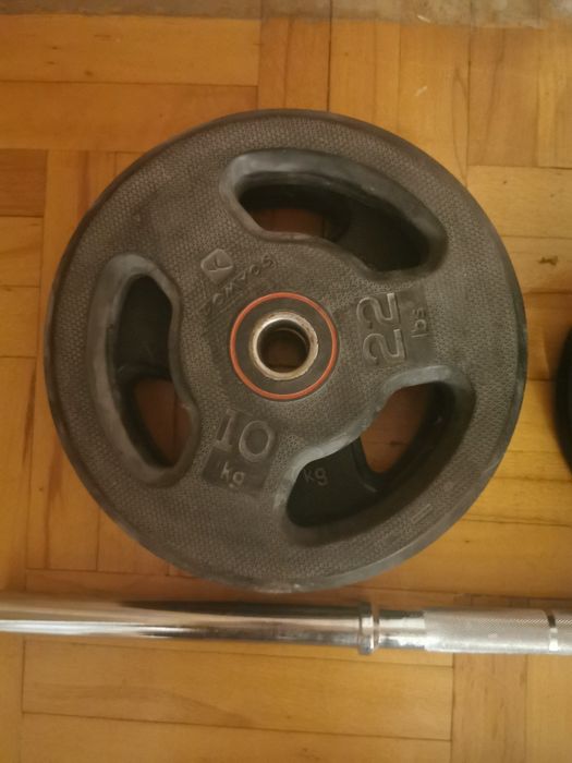 Set haltera și gantera bodybuilding, fonta în cauciuc, 72 kg