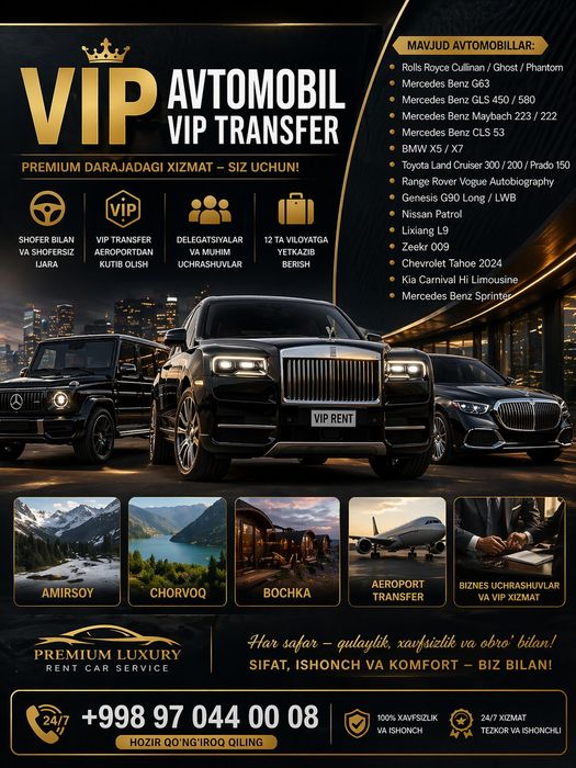 VIP Avtomobil Ijarasi | VIP Transfer | Premium Rent Car Toshkent