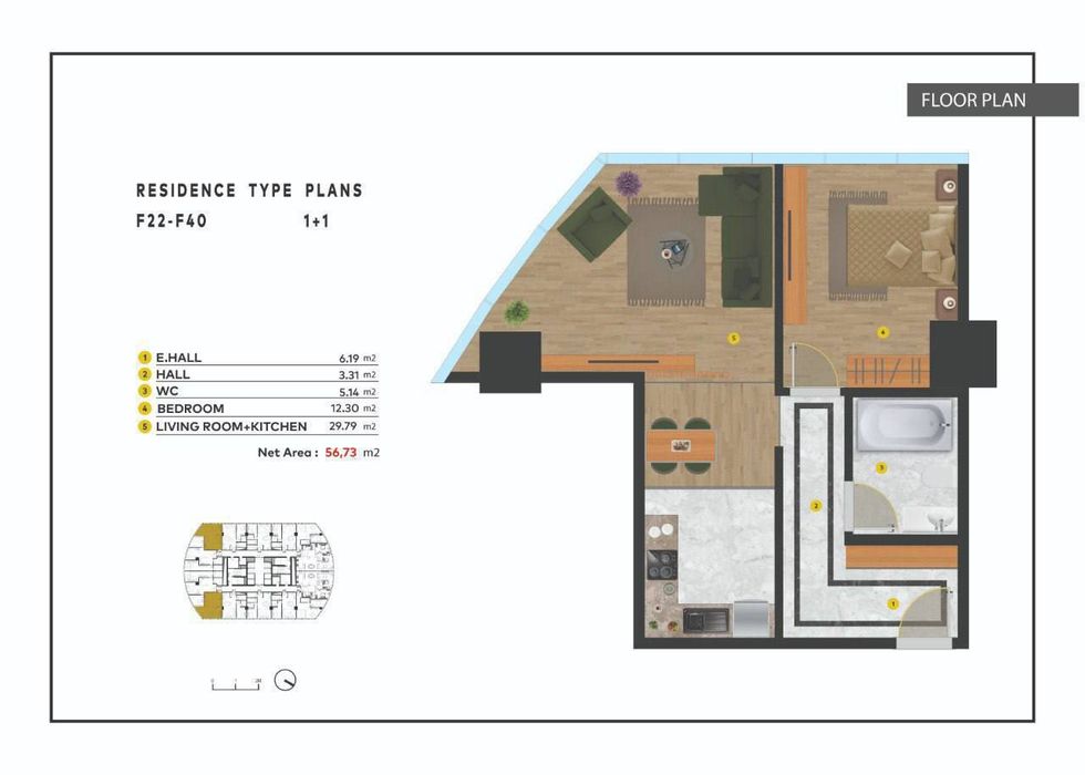 Новостройка в Яккасарайском районе 2-х ком коробка в Piramit Tower