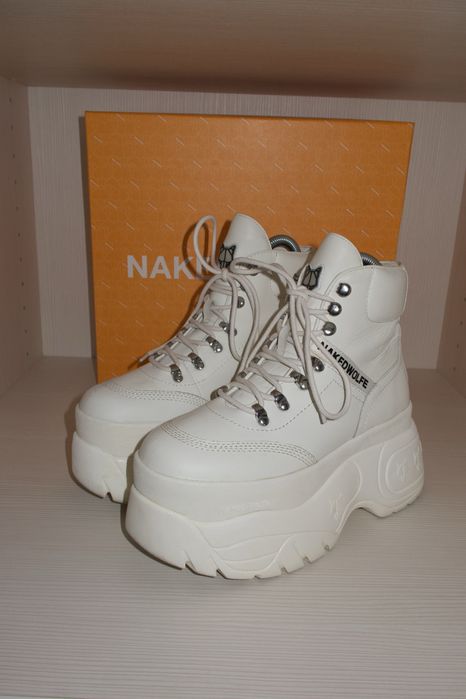 Naked Wolfe Spike – botine platformă din piele albă, mărimea 37