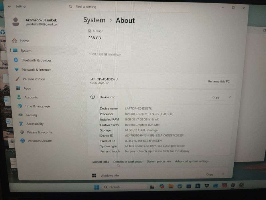 Acer Intel core 3
