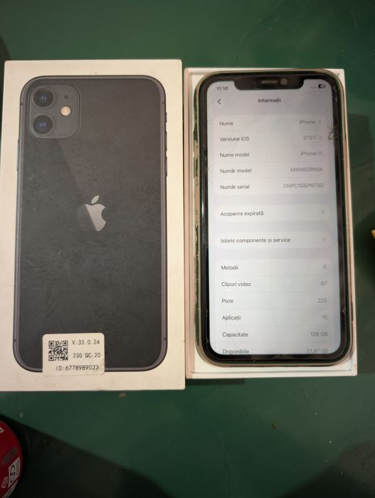 iPhone 11 Black 128GB–Liber de rețea, Cutie originală