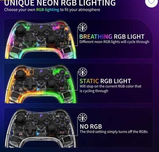 Controller Wireless Gaming RGB vibratii compatibil Android PC Nintendo - baterie 6h !