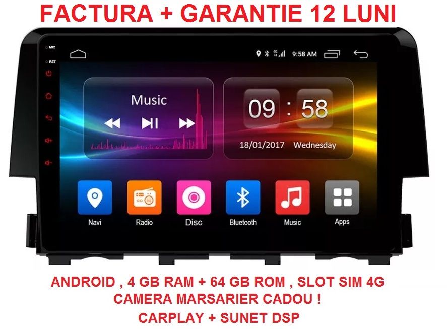 Navigatie Honda Civic ( 2011 - 2020 ) , 4 GB RAM , Garantie , Android
