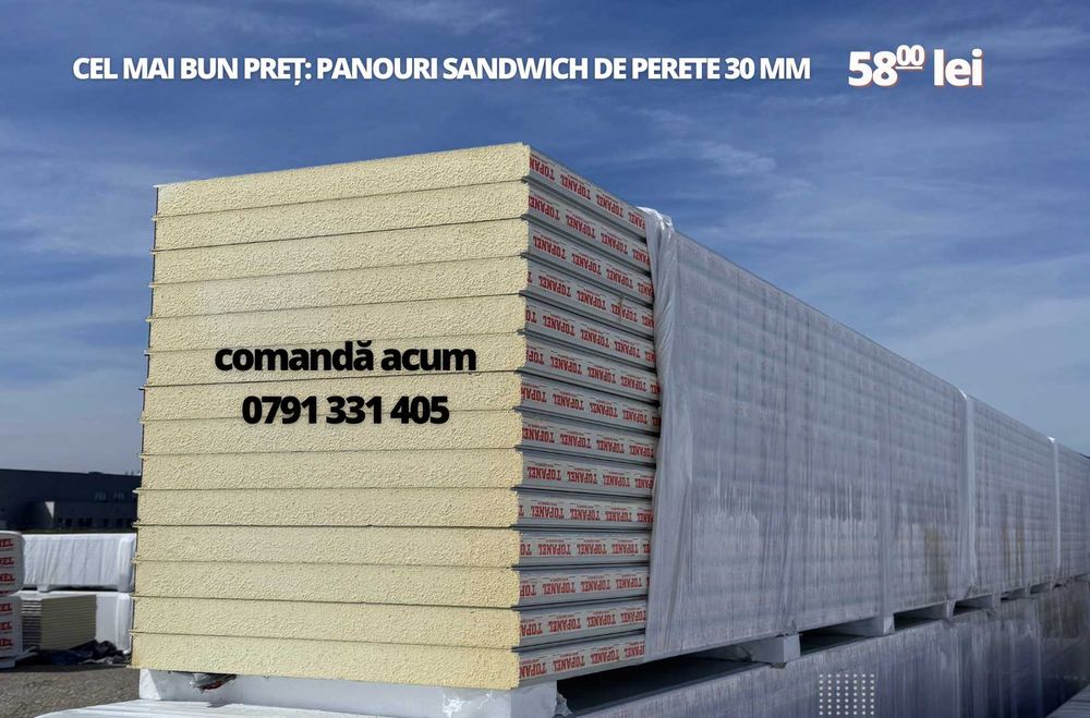 PROMOTIE–Panouri sandwich de peret 30 mm, 58 lei/mp