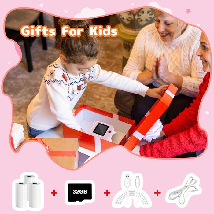 Aparat foto copii, imprimare instant, VALA Q5P Roz