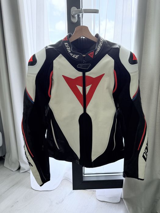 Geaca moto Dainese Super Speed ​​D1 Perforated White Black Red Fluo Genuine Leather Motorcycle Jacket
