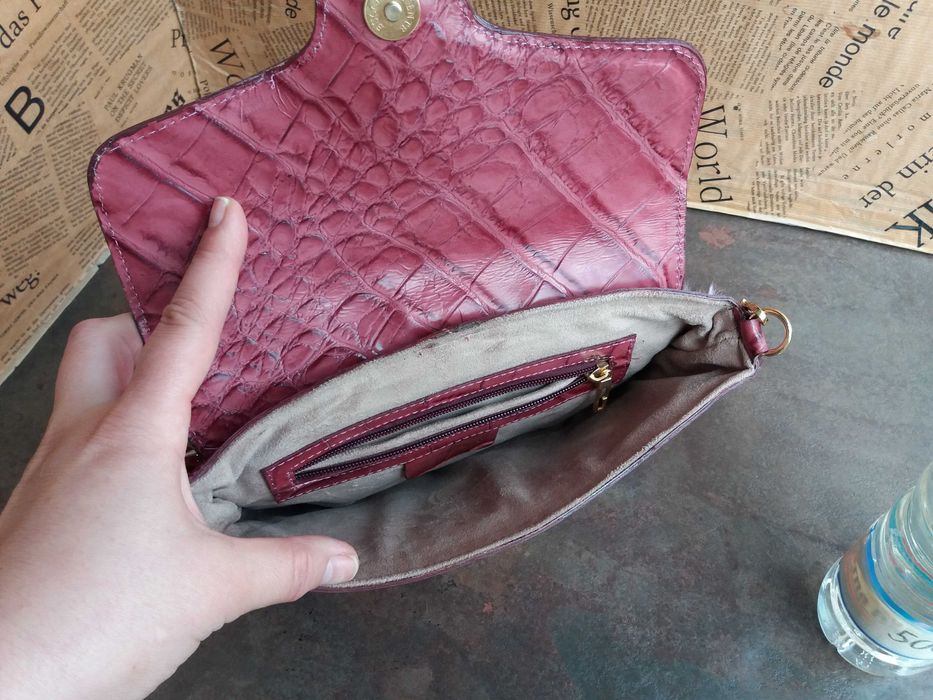 дамска чанта,розова малка кожена торба-естествена кожа,косъм