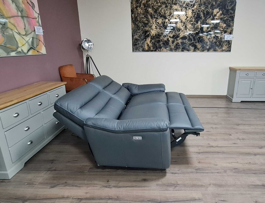 Сив кожен диван тройка "Carter" с електрически релаксиращ механизъм