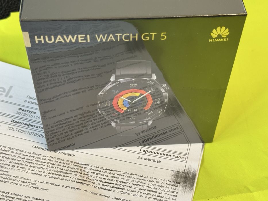 ЗАПЕЧАТАН 46mm Huawei watch GT 5 Yettel Гаранция 2028 Black gt5