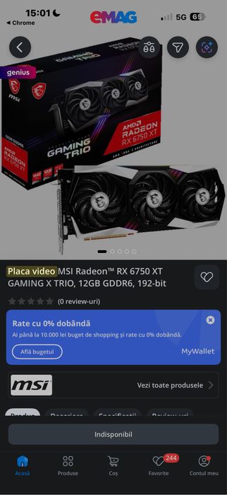 Placa Video MSI RX 6750XT 12gb triple fan