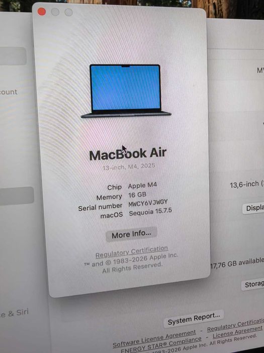 НОВ! Apple MacBook Air 13" M4 16 RAM 256SSD Гаранция!