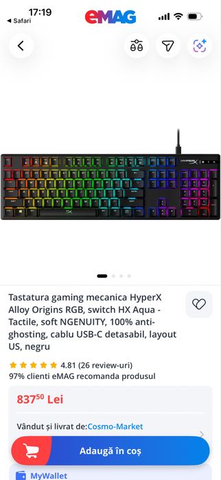 Tastatura hyperx alloy fps rgb kailh silver speed