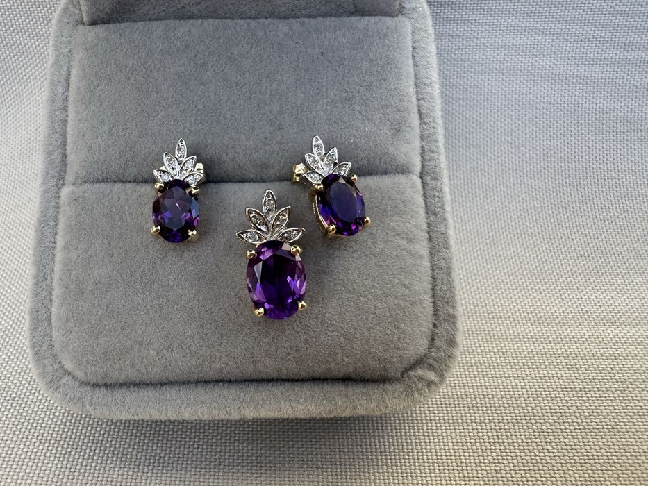Set cercei si pandantiv din aur, ametist si diamante