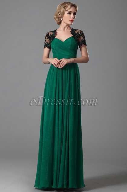 Rochie ocazie verde smarald, lungă, dantelă și șifon, mărime 48 (UK20)