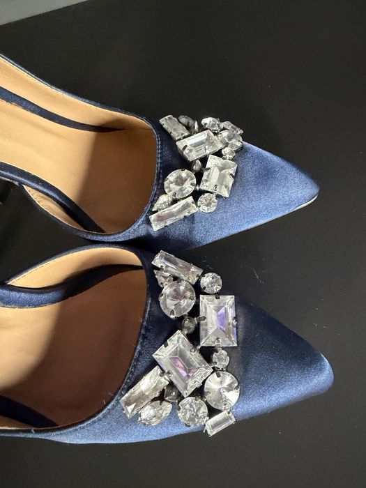 Сини високи обувки с камъни